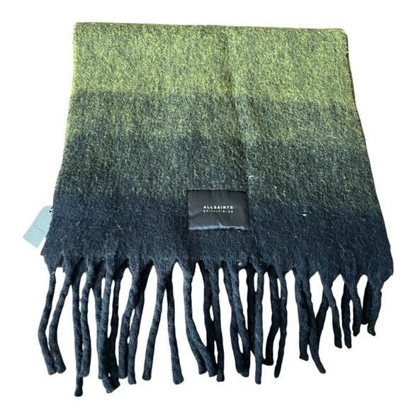 AllSaints Ombré Blanket Fringe Scarf Khaki Green OS - Picture 7 of 8